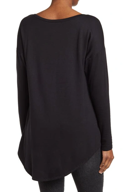 Go Couture Boatneck Hi-low Tunic Sweater In Black