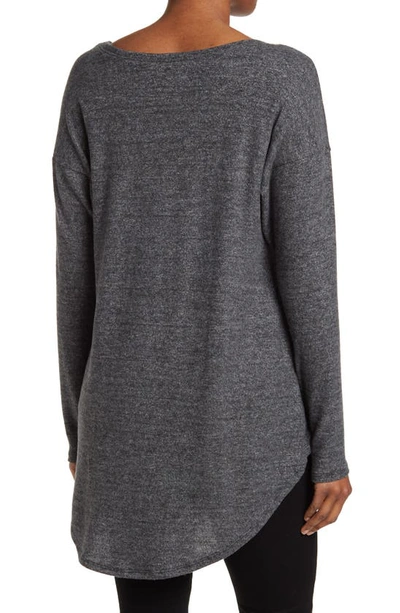 Go Couture Boatneck Hi-low Tunic Sweater In Charcoal Print 1