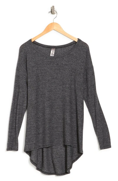 Go Couture Boatneck Hi-low Tunic Sweater In Charcoal Print 1