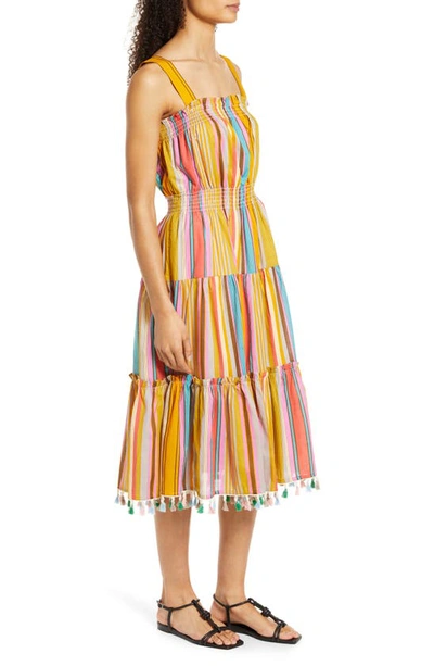Shop Tahari Asl Stripe Cotton Dress In Mustard/ Blue/ Pink