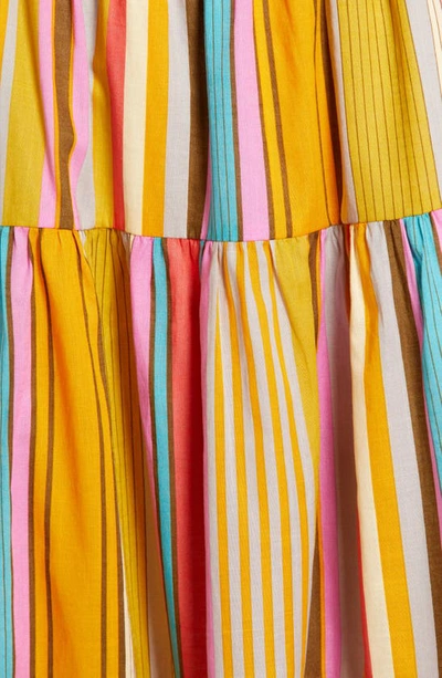 Shop Tahari Asl Stripe Cotton Dress In Mustard/ Blue/ Pink