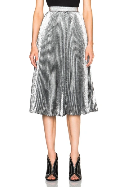Shop Christopher Kane Lame Pleated Skirt In Silver