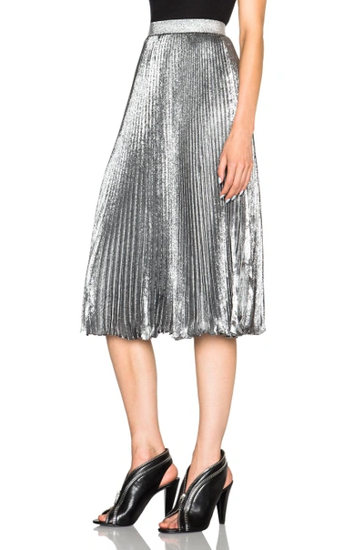 Shop Christopher Kane Lame Pleated Skirt In Silver