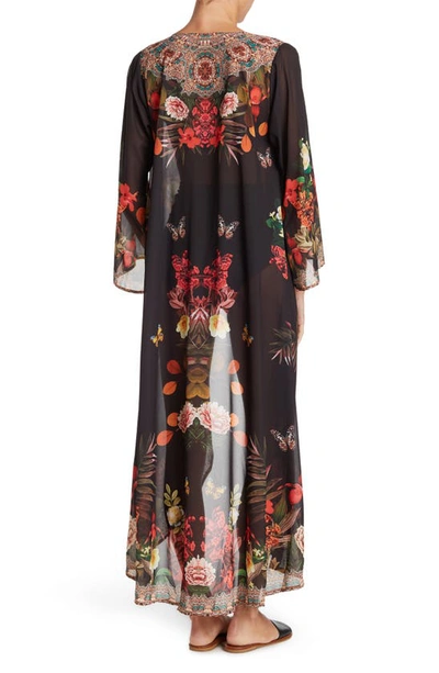 Ranee's Floral Print Cover-up Long Duster In Black