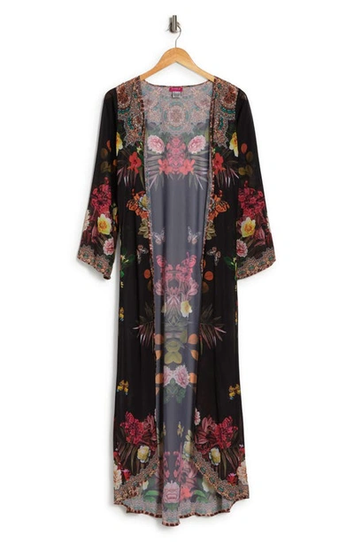 Ranee's Floral Print Cover-up Long Duster In Black