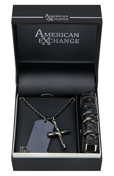 Shop American Exchange Cross Pendant Necklace & Bracelet Set In Gun/ Gun