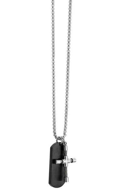 Shop American Exchange Cross Pendant Necklace & Bracelet Set In Silver/ Black