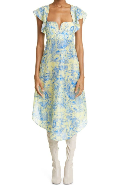 Shop Stella Mccartney Fungi Print Silk Midi Dress In 7250 Banana