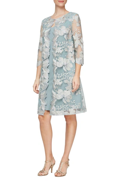 Shop Alex Evenings Embroidered Mock Jacket Cocktail Dress In Ice Sage