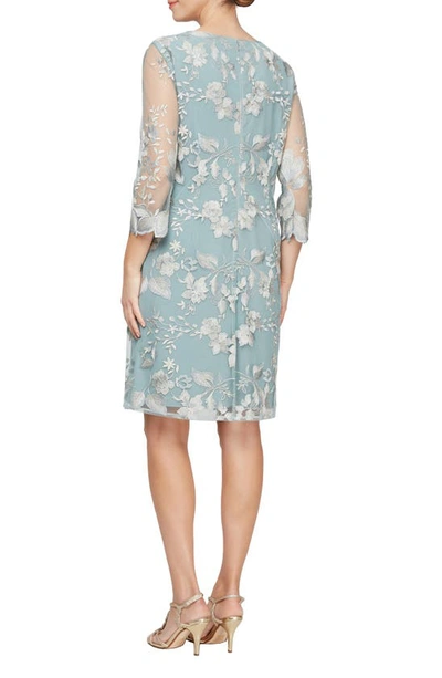Alex Evenings Embroidered Mock Jacket Cocktail Dress In Ice Sage
