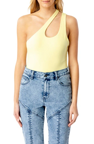 Shop Bardot Pia Cutout One-shoulder Bodysuit In Lemon