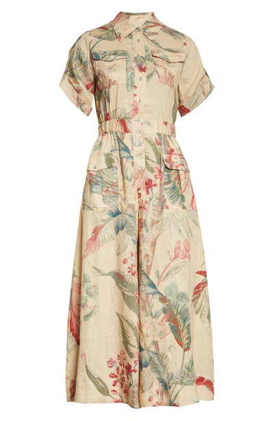 Shop Alemais Arabella Floral Wide Leg Linen Jumpsuit In Fawn