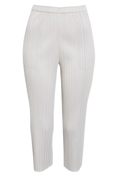 Shop Issey Miyake Pleated Crop Skinny Pants In Light Grey