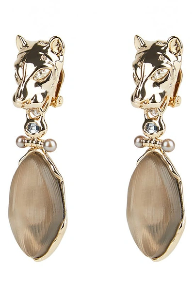 Shop Alexis Bittar Future Antiquity Panther Head Clip-on Drop Earrings In Warm Grey