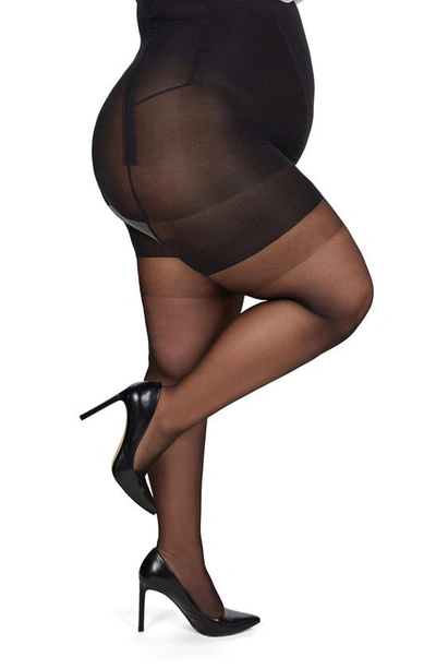 Shop Memoi Super Shaper Control Top Sheer High Waist Pantyhose In Black