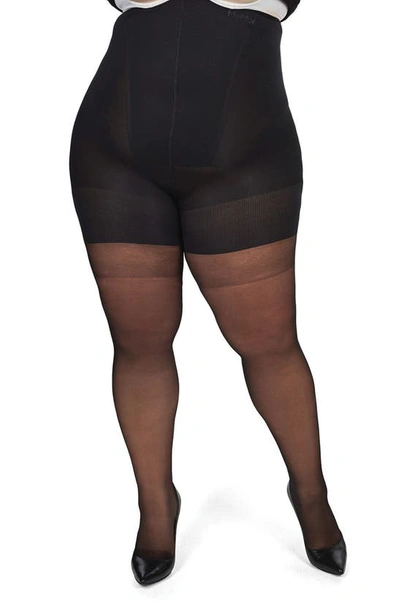 Memoi Super Shaper Control Top Sheer High Waist Pantyhose In Black