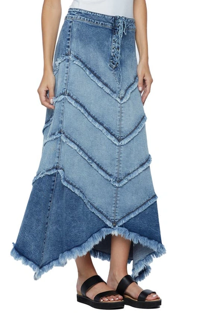 Wash Lab Denim Chevron Denim Maxi Skirt In Twilight Blue