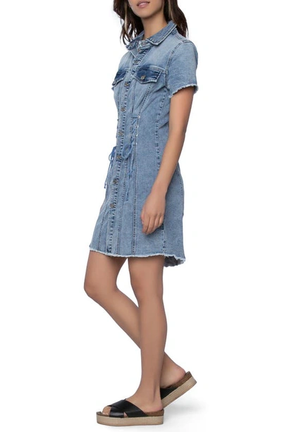 Shop Wash Lab Denim Tie One On Short Sleeve Denim Minidress In Skyline Blue