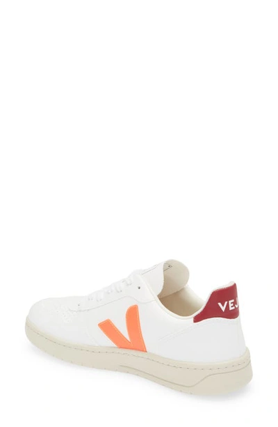 Veja Mens White Leather Sneakers In White Orange Fluo Marsala