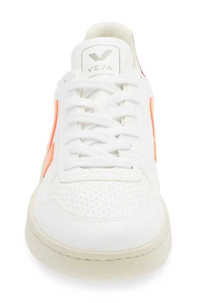 Veja Mens White Leather Sneakers In White Orange Fluo Marsala