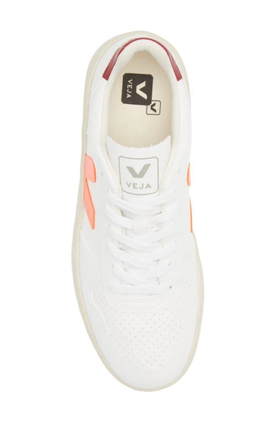 Veja Mens White Leather Sneakers In White Orange Fluo Marsala