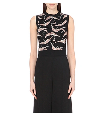 Valentino Bird-intarsia Knitted Top In Pink/black