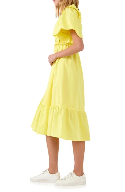 Shop English Factory Ruffle Smocked Cotton Dress In Yellow