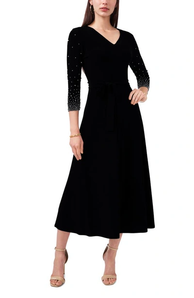 Shop Chaus Embellished Tie Waist Midi Dress In Black