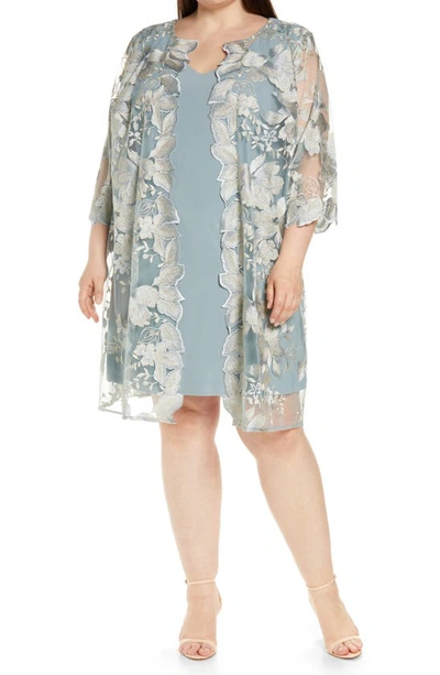 Shop Alex Evenings Embroidered Lace Mock Jacket Cocktail Dress In Ice Sage