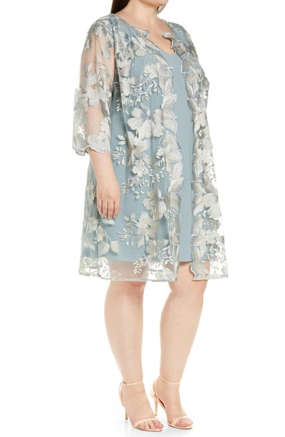Alex Evenings Embroidered Lace Mock Jacket Cocktail Dress In Ice Sage