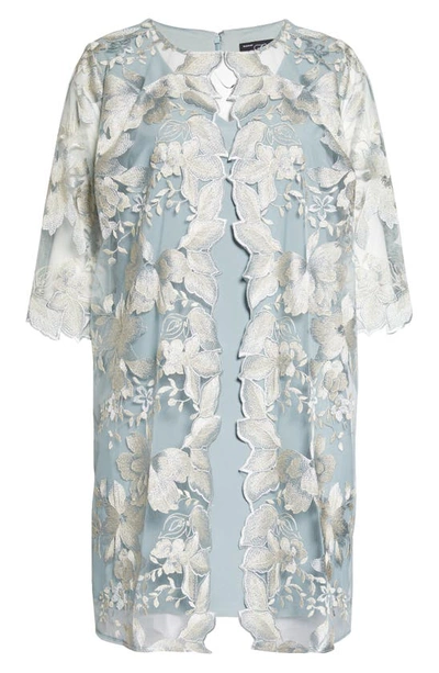Shop Alex Evenings Embroidered Lace Mock Jacket Cocktail Dress In Ice Sage