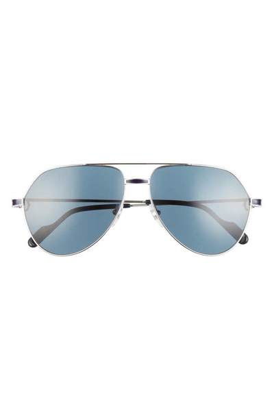 Shop Cartier 61mm Aviator Sunglasses In Silver