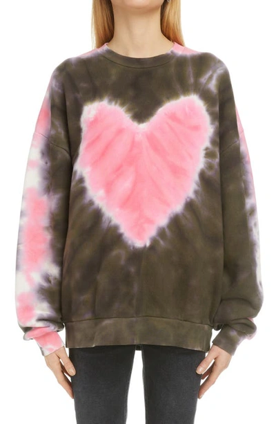 Shop Acne Studios Fyre Couer Tie Dye Cotton Sweatshirt In Dark Brown/ Pink