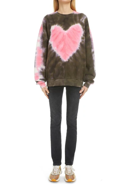 Shop Acne Studios Fyre Couer Tie Dye Cotton Sweatshirt In Dark Brown/ Pink