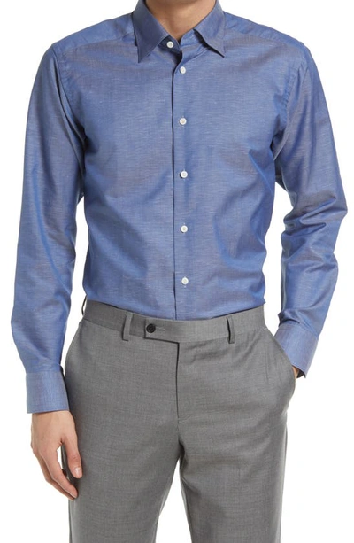 Shop Eton Slim Fit Cotton & Linen Dress Shirt In Medium Blue