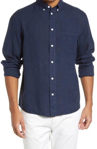 Shop Billy Reid Tuscumbia Standard Fit Linen Button-down Shirt In Midnight Blue