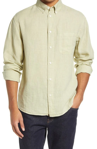 Shop Billy Reid Tuscumbia Standard Fit Linen Button-down Shirt In Sea Grass