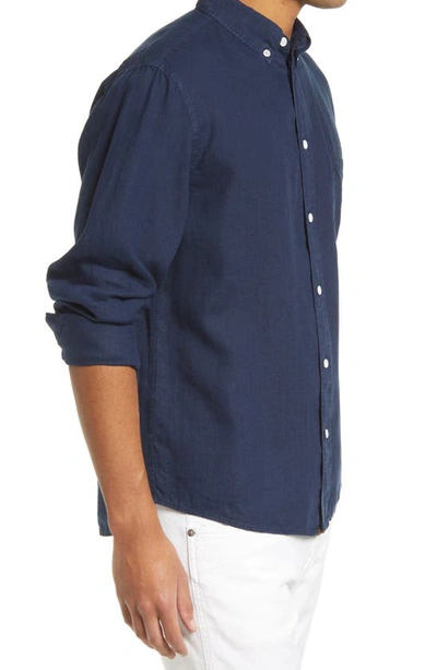 Shop Billy Reid Tuscumbia Standard Fit Linen Button-down Shirt In Midnight Blue