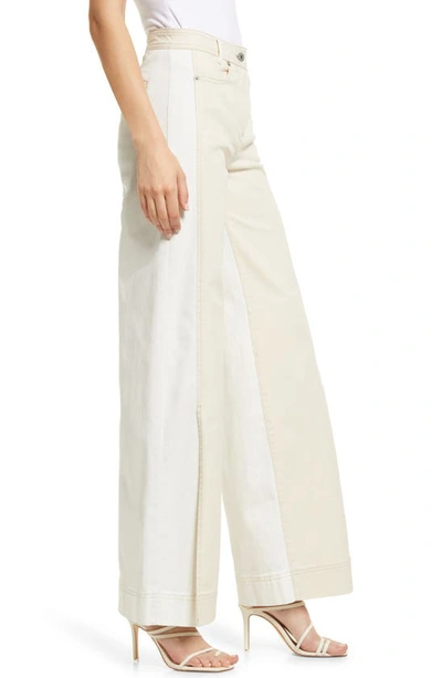 Shop Something Navy Two-tone High Waist Wide Leg Jeans In Ivory