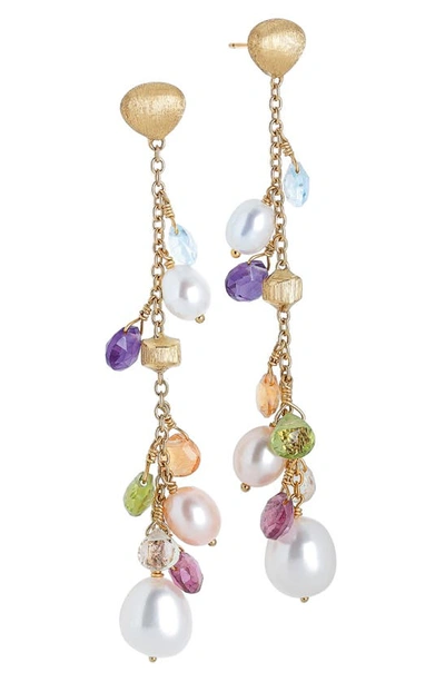 Marco Bicego 18k Yellow Gold Paradise Pearl Mixed Gemstone, Diamond And Cultured Freshwater Pearl Drop Earrings In Yellow Gold