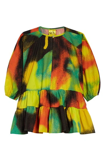Shop Marques' Almeida Kids' Tie Dye Tiered Organic Cotton Dress In Orange/ Yellow Print 2