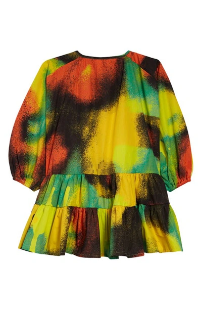 Shop Marques' Almeida Kids' Tie Dye Tiered Organic Cotton Dress In Orange/ Yellow Print 2