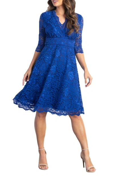 Shop Kiyonna Missy Lace Elbow Sleeve Dress In Sapphire