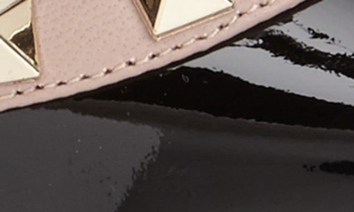 Shop Valentino Rockstud T-strap Pointed Toe Pump In Black/ Blush Patent