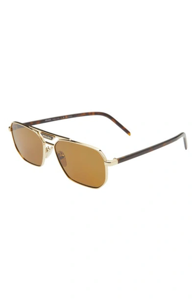 Prada 57mm Polarized Rectangular Sunglasses In Pale Gold