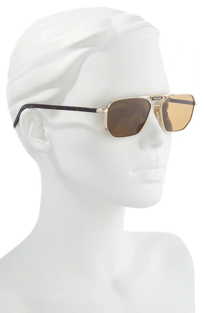 Prada 57mm Polarized Rectangular Sunglasses In Pale Gold