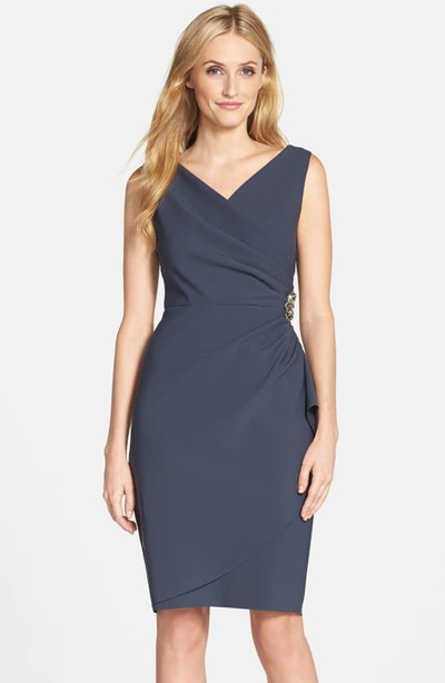 Alex Evenings Side Ruched Cocktail Dress In Charcoal