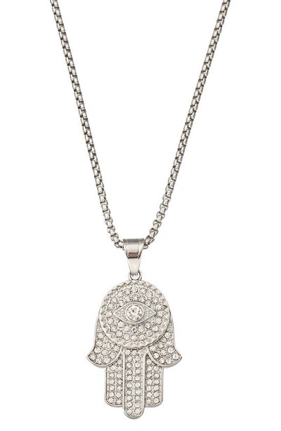 Shop Eye Candy Los Angeles Hamsa Cz Pavé Pendant Necklace In Silver