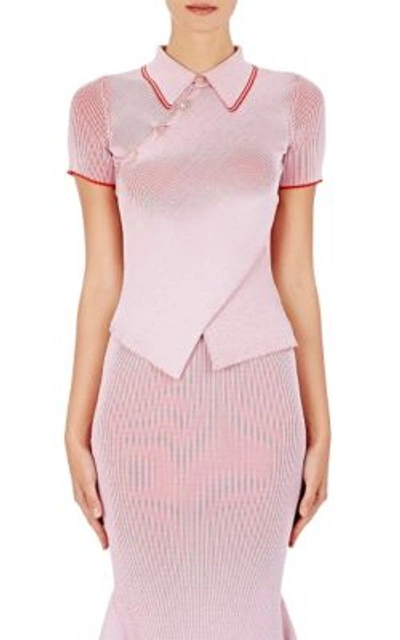 Stella Mccartney Cutaway Hem Ribbed-knit Polo Shirt In Red-white