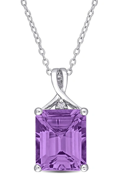 Shop Delmar Sterling Silver Rectangle Amethyst & Diamond Pendant Necklace In Purple